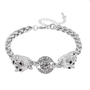 Black and White Austrian Crystal Enameled Tiger Silver Adjustable Bracelet New